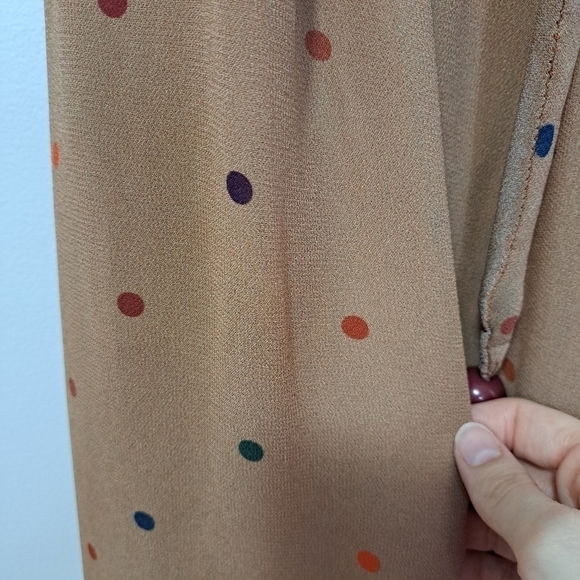 Farm Rio beige dot one shoulder dress brown small NWT - Picture 7 of 7